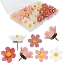 12pcs Acrylic Flower Push Pins - Cute Colorful Flower Shaped Push Pins Suitable For Photo Wall, Cork Board And Office Decor, Multi-Color Flower Push Pins For Bulletin Board And Photo Display - Multicolor - View 2