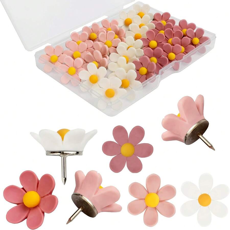 12pcs Acrylic Flower Push Pins - Cute Colorful Flower Shaped Push Pins Suitable For Photo Wall, Cork Board And Office Decor, Multi-Color Flower Push Pins For Bulletin Board And Photo Display