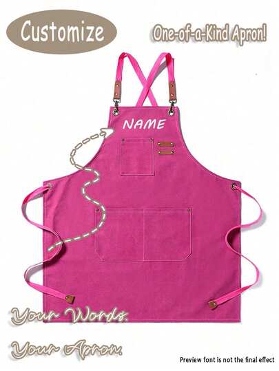 Customized Canvas Apron With Pockets - Personalized Work Apron Suitable For Hair Salons, Nail Salons, Baristas, Bakers, Gardeners, Beauty Professionals, Pink Canvas Apron, Unisex Cotton Apron, Hairstylist Apron, Manicurist Apron, Makeup Artist Apron, Adjustable Pink Apron For Men And Women, Customized Cooking Utensils With Text And Personalized Photos, Washing Gloves