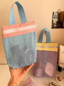 Nylon Mesh Storage Bag - Portable Student Outdoor Toiletry Bag, Can Be Used To Store Fashionable Glasses, Skincare Products. Also Suitable For Fitness And Swimming. Multi-Functional Mesh Storage Bag. Lightweight And Breathable. Toiletry Bag Storage Pouch. ,Room Decor - Multicolor - View 2