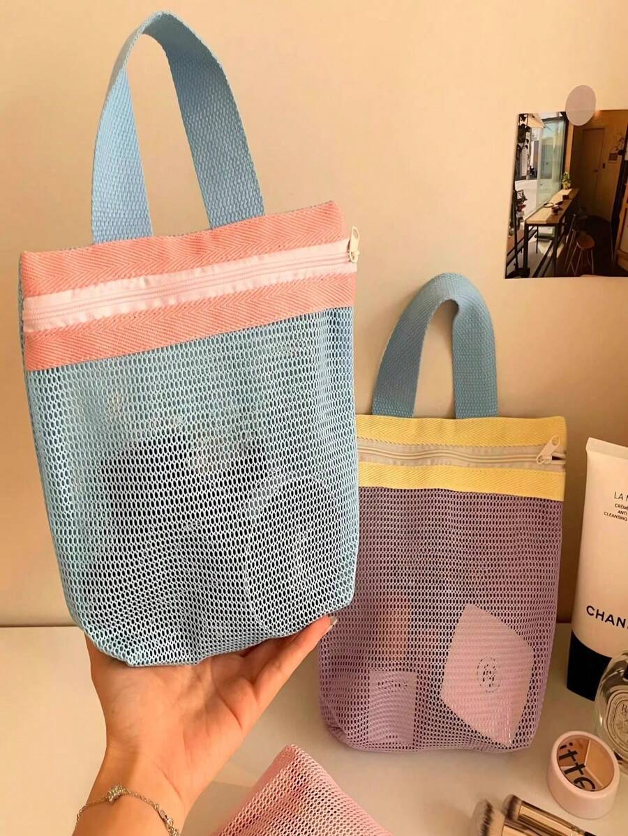 Nylon Mesh Storage Bag - Portable Student Outdoor Toiletry Bag, Can Be Used To Store Fashionable Glasses, Skincare Products. Also Suitable For Fitness And Swimming. Multi-Functional Mesh Storage Bag. Lightweight And Breathable. Toiletry Bag Storage Pouch. ,Room Decor