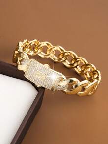 1pc Chain-Link Design Cubic Zirconia Inlaid Women Fashion Bracelet - Multicolor - View 3