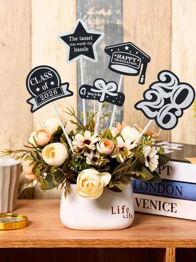 5pcs 2026 Graduation Cap Shaped Paper Decorations With Colorful Five-Pointed Star Pattern, Desktop Center Decor, Graduation Celebration Decoration, University/High School Graduation Class Celebration Center Decor, Graduation Party Table Decor, Graduation Season Party Decoration, Graduation Congrats Party Supplies, Party Favors, Graduation Party Decorations