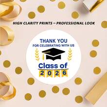 1/3/5/10 Pcs Class Of 2026 Graduation Thank You Stickers With Cap, Round 1.6" Graduation Party Favor Stickers, Graduation Invitation Envelope Seals, 2026 Thank You Graduation Labels (Standard) - A - View 5