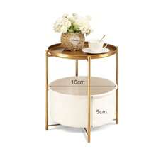 mesa de centro salaMesa Auxiliar Redonda con Cajón de Tela y Base Dorada - Mesita de Noche para Recámara Mesa Lateral para Sala Organizador Compacto con Almacenamiento Elegante - como en la foto - Ver 6