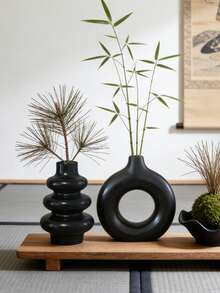 3pcs Bohemian Style White Vase Set, Geometric Design Vase Set, Nordic Origami Vase, Ins Style Vase For Dining Table, Living Room, Entryway, TV Cabinet, Donut Shaped Vase, Home Decor - Black. - View 5