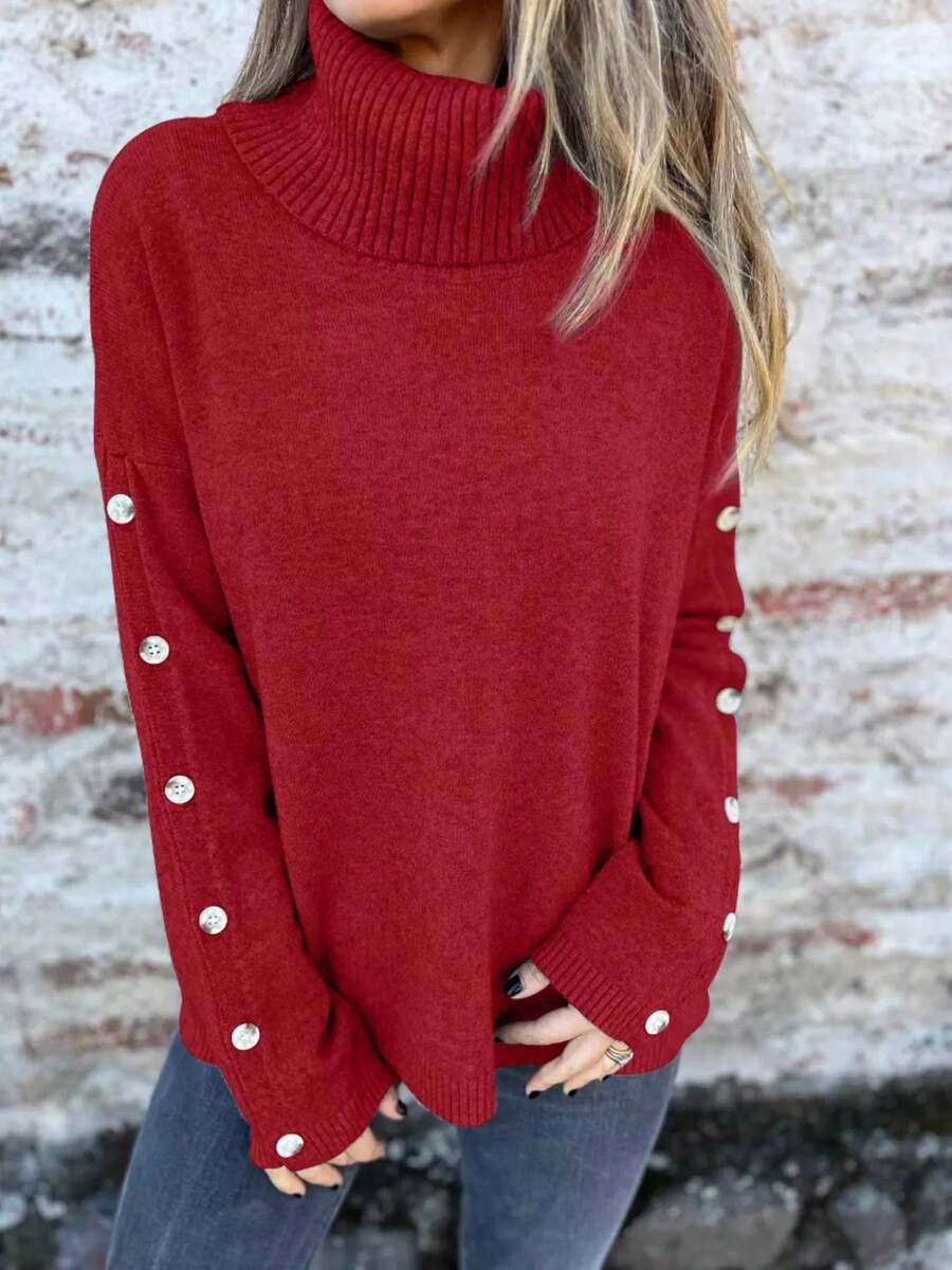 Full Size Turtleneck Long Sleeve Sweater Plus Size - Burgundy - View 1