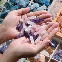 9pcs/18pcs/30pcs Natural Crystal Quartz Hexagon Amethyst Rose Quartz Transparent Quartz Crystal Points, Suitable For Crystal Healing, Perfect Holiday Gift For Beginners And Gem Enthusiasts - Multicolor - View 2