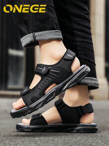 1 Pair Men's Summer Beach Sandals, New Sports Wear-Resistant Breathable Fashion Shoes, Minimalist Non-Slip Driving Casual Slippers - Black and Gray - View 10