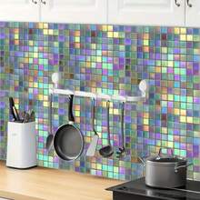 26-NEW-10PCS 12x12 Inch Peel And Stick Floor Tiles Self Adhesive Vinyl Flooring Tile Iridescent Mirror Mosaic Stickers Removable Wall Decals Bathroom Vanity Bar Studio Decoration DIY Home Makeover - 彩色 - 查看 6