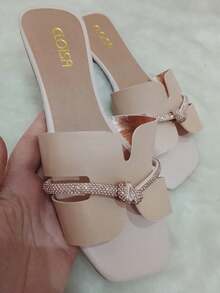 Women's Flat Sandal With Glitter And Knot Detail - Beautiful, Comfortable And Stylish - With Non-Slip Sole, Sizes 34 To 39. - 焦糖結 - 查看 4