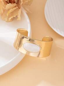 1对手工滴油几何椭圆白色手镯（女士款） - 金黃色 - 查看 4