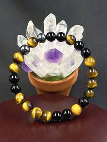 8毫米财富手链，赤铁矿和虎眼石，象征富足与繁荣、幸运与成功，冥想饰品，节日礼物，男女皆宜——守护、勇气、专注与自信 - 彩色 - 查看 2