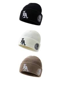 2pcs/3pcs LA Letter 3D Embroidery Beanie Hats, Suitable For Autumn/Winter Daily Wear And Keeping Warm - A - View 15