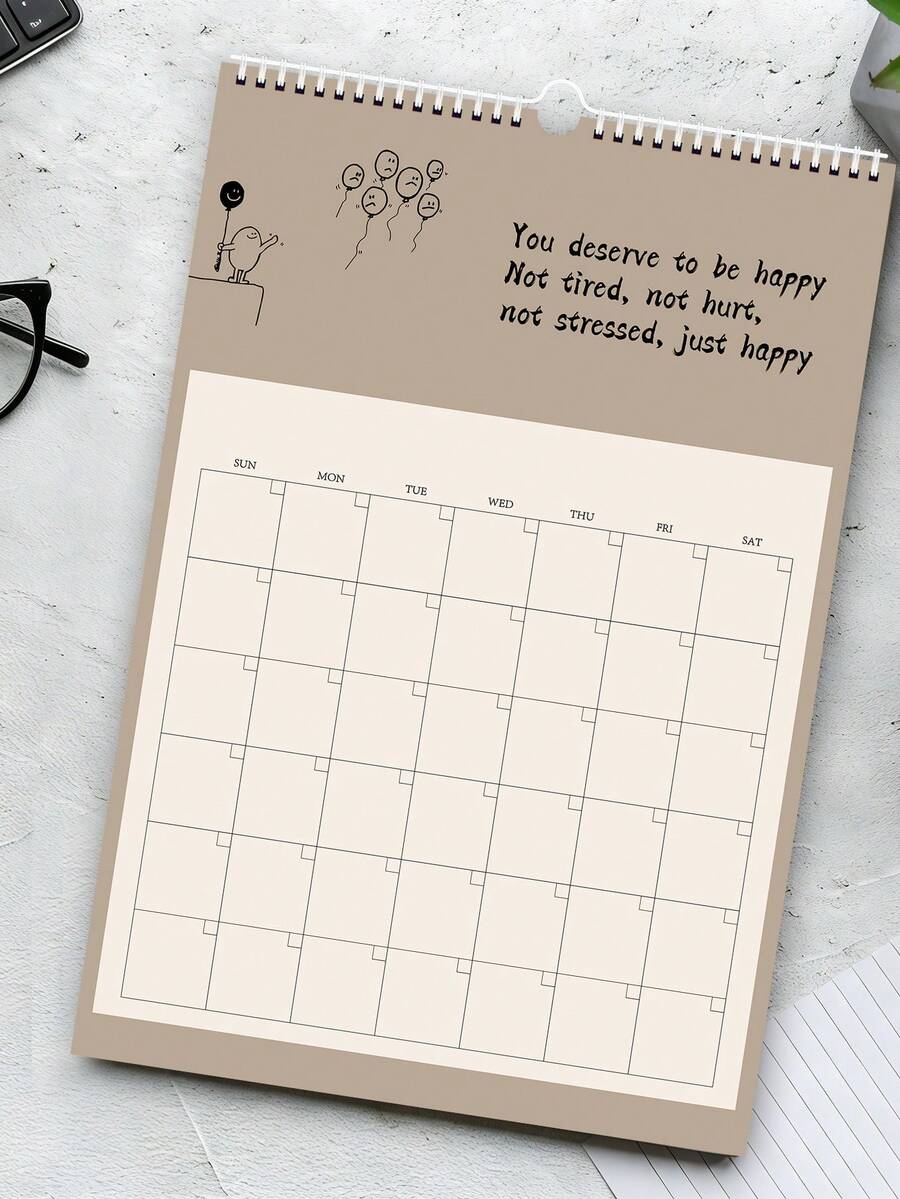 1pc Minimalist Calendar Planner, A3 Undated Wall Calendar With Motivational Monthly Quotes, Hanging Monthly Planner For Scheduling, Reminding And Improving Efficiency, Suitable For School, Home And Office Decor - Minimalist - View 1