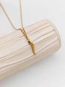 1pc 18K Gold Plated Stainless Steel Chili Pepper Pendant Necklace - Adjustable Side Chain, Elegant Minimalist Design, Suitable For Daily Wear And Gift - Yellow Gold - View 2