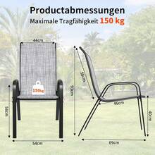 Set Of 4 Folding Chairs, Balcony Chairs, Aluminium Garden Chair, Aluminium Camping Chair, Black - 灰色 - 查看 3