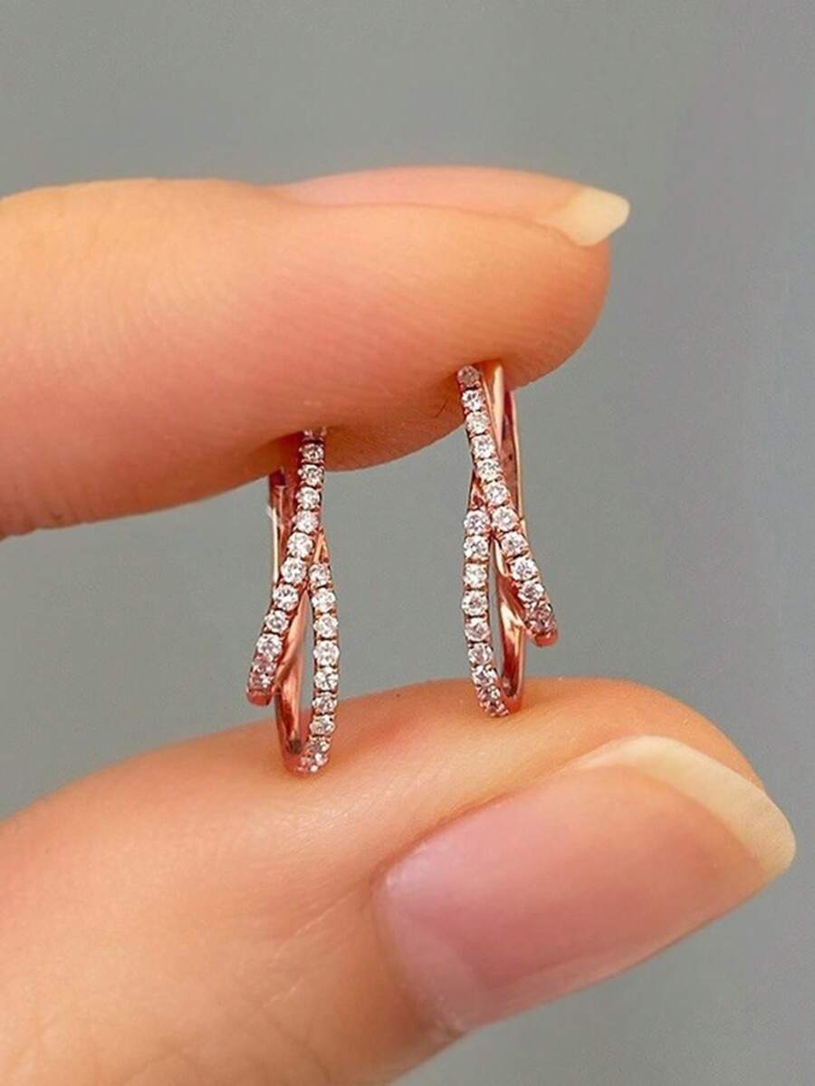 1 Pair Cubic Zirconia Earrings, Suitable For Daily Decoration, Party Jewelry Or Birthday Gift For Teenagers - 9# - View 1