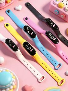 5pcs/Set TPU Silicone Strap Kids LED Digital Watch With Heart Shape, Time, Month, Year, Week Display, Suitable For School, Daily Wear, Holidays Gift - Multicolor - View 2