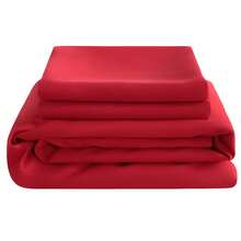 3pcs Solid Color Fitted Sheet Set  With 1pc Fitted Sheet+2pcs Pillow Case Without Filler, Modern Soft Bedding Set For Household Sheet Deep Pocket Up To 15 Inch - Red - View 4