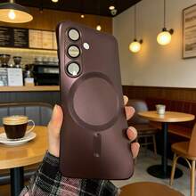 磁吸式 Galaxy A57 A37 A56 A36 A27 A26 A16 A17 A06 A07 S25 FE S26 相容手機殼【內建相機鏡頭保護蓋】超薄柔軟矽膠防震防摔金屬光澤軟殼，適用 S26 Ultra S25 Ultra S24 Ultra - 酒紅色 - 查看 8