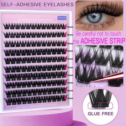 OBOVAY 240/120簇，无需胶水，无需卸妆，单根假睫毛，10/11/12mm混合装，DIY睫毛嫁接套装（含镊子），日常佩戴无需胶水，韩式化妆工具，C 0.07簇，自然妆效，DIY簇状假睫毛，自然簇状，适合角色扮演，10排无需胶水假睫毛