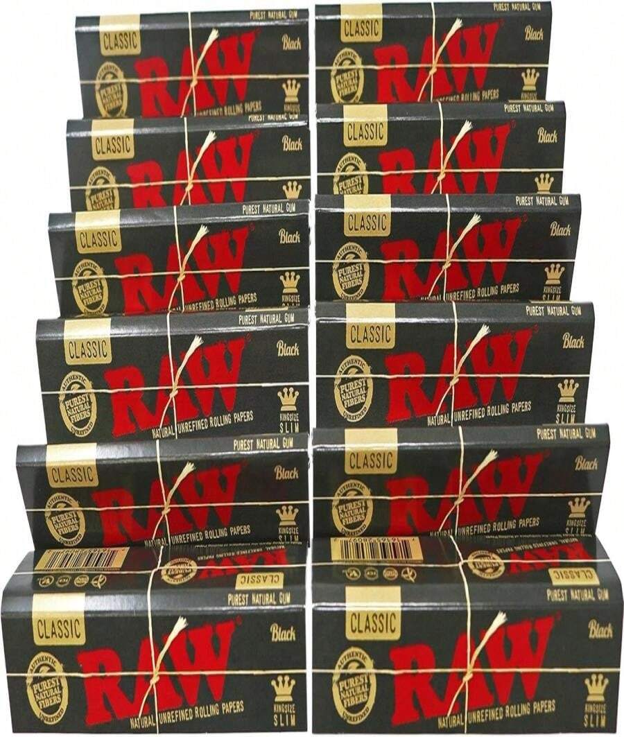 RAW Classic Black King Size Slim Natural Unrefined Ultra Thin 110mm Rolling Papers (12 Packs) - trắng - Xem 1