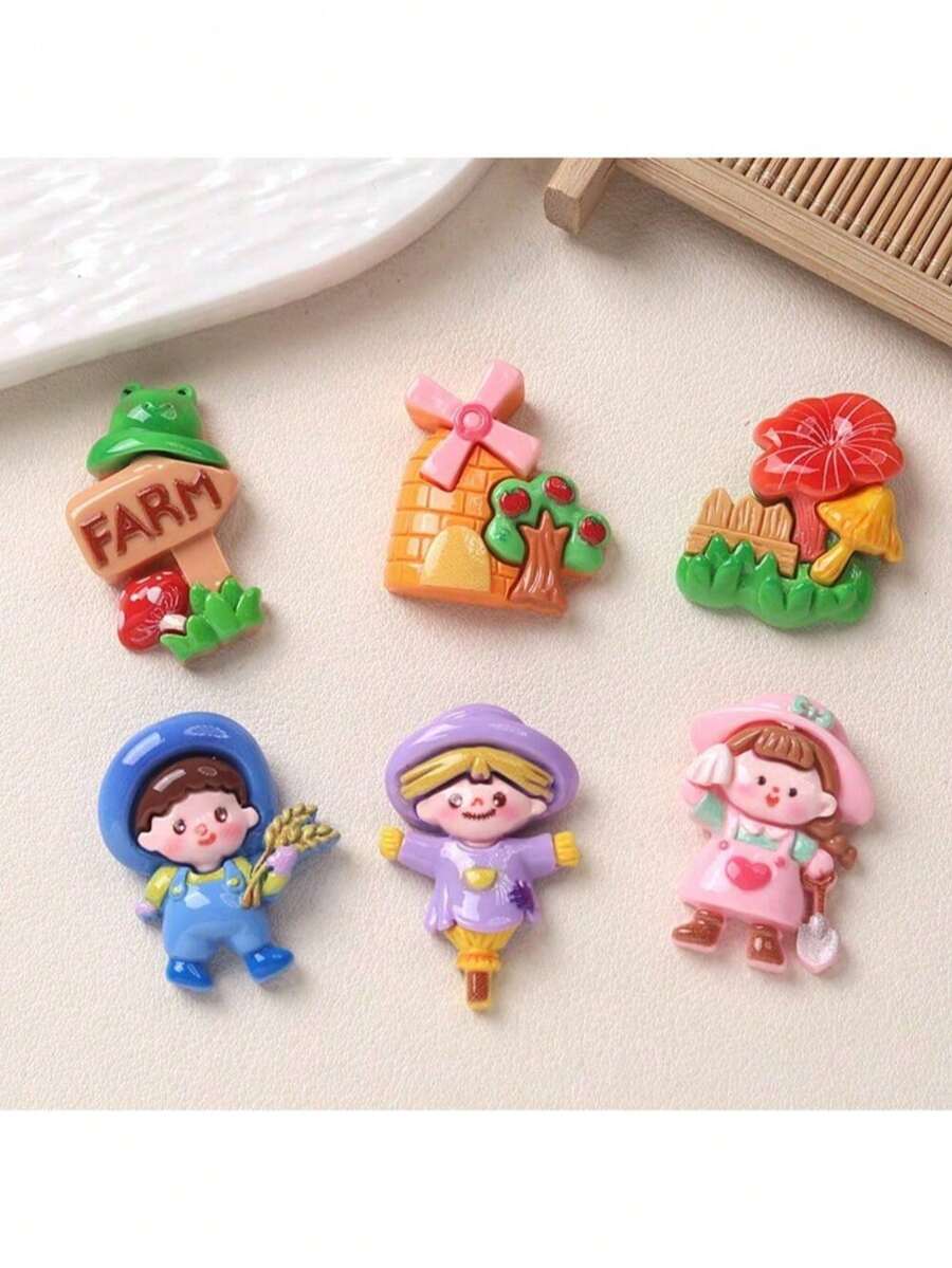 3/6pcs Cartoon Pastoral Style Refrigerator Magnets, Cute Fridge Stickers, Personalized Fridge Magnets, Suitable For Kitchen, Office, Whiteboard, Storage Cabinet, Dishwasher, Kitchen Decor, Home Decor, Holiday Gifts For Friends, Party Favors - Multicolor - View 1