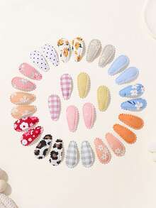 40/60个随机可爱儿童迷你水滴BB发夹，布艺印花刺绣发夹，惊喜女宝宝发饰 - 彩色 - 查看 3