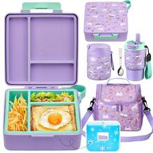 Pawtong Lunch Box Set With Bento Box Container, 17OZ Stainless Steel Food Soup Thermo,  Water Bottle & Portable Insulated Lunch Bag, Leakproof, Hot/Cold Retention For Schoolsss, Travel (Purple-Horse) - 紫馬 - 查看 1