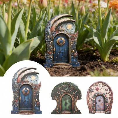 1.0厘米厚迷你创意仙女门饰摆件，适用于户外花园和室内书架、微景观展示、户外和花园用品、园艺装饰品（双层工艺）