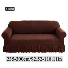 1PC Elastic Skirt Sofa Cover Universal Four Seasons Anti-Dirty And Non-Slip Solid Color Sofa Cover Suitable For 1/2/3/4 Seat Home/Living Room Decoration All-Inclusive Sofa Protective Cover Valentine's Day Gifts Valentine's Day Decorations - 咖啡色-1 - 查看 12