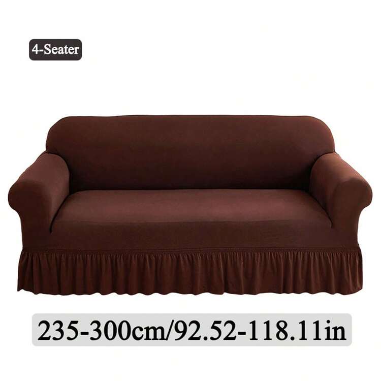 1PC Elastic Skirt Sofa Cover Universal Four Seasons Anti-Dirty And Non-Slip Solid Color Sofa Cover Suitable For 1/2/3/4 Seat Home/Living Room Decoration All-Inclusive Sofa Protective Cover Valentine's Day Gifts Valentine's Day Decorations - 咖啡色-1 - 查看 12