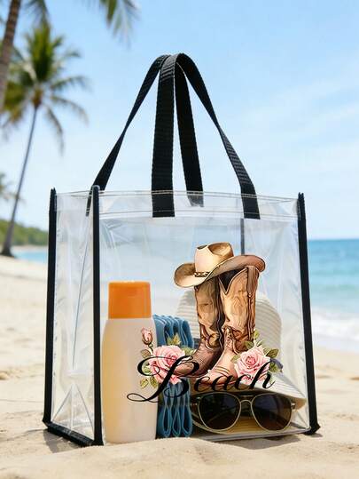 Bolso de tote grande de PVC transparente con patrón vaquero retro occidental, bolso de cosméticos, bolso de gelatina, bolso de regalo, bolso de hombro transparente, bolso de fiesta, bolso de regalo de boda y cumpleaños, bolso hecho a mano, recuerdos de fiesta, decoración de cumpleaños, decoración de fiesta, decoración de boda, suministros de fiesta, bolso de tote transparente para eventos deportivos, adecuado para conciertos, eventos deportivos, vacaciones, excelente para vacaciones en la playa, viajes y vacaciones