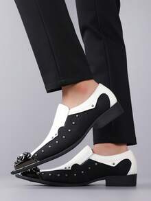 1双男士金属鞋头PU皮鞋面橡胶鞋底套脚休闲鞋，适合休闲场合 - 白色 - 查看 4