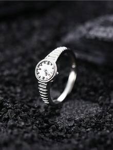 1pc Fashionable Unique Design Fake Watch Ring, Gift For Girls, Women's Decorative Watch Ring, Non-Functional Dainty  Watch Shape Finger Ring, Versatile For Daily Wear Party Date Vacation Casual Look, Chic Fashion Statement Ring For Teen Girls Young Women, Lightweight Decorative Ring, Ideal Birthday Holiday Graduation Gift For Friend Sister BFF, Stylish Non-Functional Watch Ring Fashion Jewelry Accessory - Bạc - Xem 3