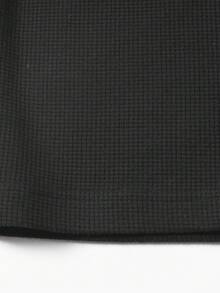 1件男士华夫格纹半开领短袖上衣，男士T恤，Polo领针织T恤，宽松透气，夏季舒适，可机洗，通勤复古风 - 黑色 - 查看 6