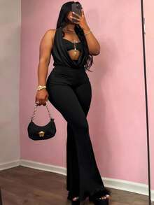 AiTyi Women's Jumpsuit, Casual Outdoor Leopard Print Backless Fashion, Sexy Bombshell, Date Night, Music Festival, Stylish Design, Graduation Season, New Year, Christmas - Black - View 3