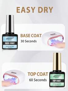 Glossy Gel Top And Base Coat Set, Long-Lasting Shine, LED Lamp Removable Gel Nail Polish, Suitable As Gift For Women - Clear - View 4