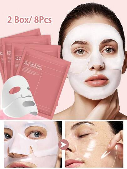 8 mặt nạ collagen dưỡng ẩm sâu (2 hộp), chứa axit hyaluronic và niacinamide, không cồn, chống lão hóa và làm săn chắc da, thu nhỏ lỗ chân lông, cho làn da rạng rỡ, phù hợp cho cả nam và nữ.