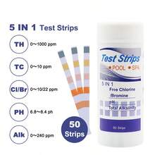 1 botella 50 piezas Tiras reactivas de 5 en 1 para piscina y spa, para probar pH, cloro, bromo, alcalinidad total y dureza total, kit de prueba de agua de piscina, incluye tarjeta de comparación de colores - Múltiples estilos - Ver 2