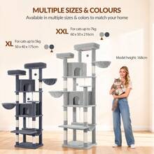 HEXCELEN Cat Tree For Large Cats, 216cm Cat Tower, Multi-Level Cats Climbing Tower With Scratching Posts, 2 Comfy Condos, 2 Perches, 2 Baskets, Hammock, For Indoor Use - Light Grey - View 6