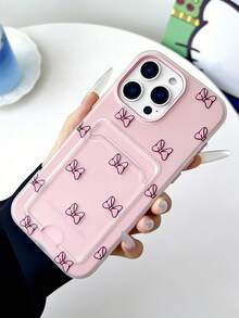 Bow-Knot 1件装粉色果冻二合一蝴蝶结双层手机壳，带卡槽，兼容 11/12/13/14/15/16/17/PROMAX - 粉色 - 查看 2