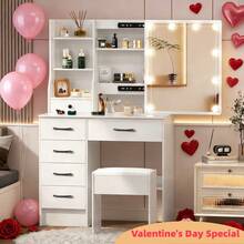 Valentine's Surprise For Her | Premium Solid Wood Makeup Vanity, 3-Speed Soft LED Mirror, Space-Saving Storage, Easy Assembly, Perfect Gift To Decorate Her Exclusive Beauty Corner - White - View 8