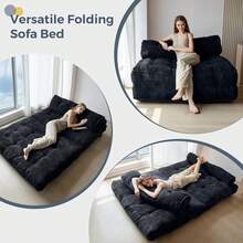 Convertible Folding Sofa Bed - Sleeper Chair With Pillow & Back Support, Portable Floor Lounge For Living Room Bedroom - Black - View 2