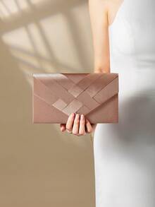 Fashion Satin Trim Evening Clutch Handbag Envelope Crossbody Bag - Brown - View 5