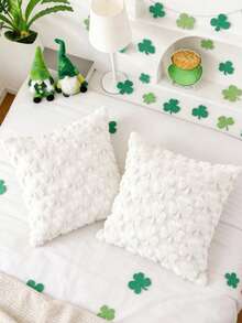 1 Peça Capa de Almofada Verde Trevo de São Patrício, Capa de Almofada Fofa de Trevo de Quatro Folhas da Sorte para Decoração de Casa, Sofá, Presente de Almofada, Decoração de Sofá, Quarto, Sala de Estar, Festa Diária, Casamento, Decoração do Dia de São Patrício - Trevo branco - Visão 6