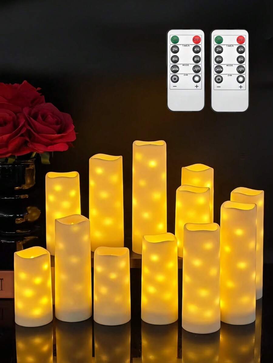 4/8/12-Piece Pack Of Remote-Controlled LED String Candles With Built-In Flashing LEDs. Battery Powered, With Timer/Remote Control Function, No Flame Candle Effect, Suitable For Desktop Center Decoration, Home, Birthday, Wedding, Party And Other Festive Lighting.