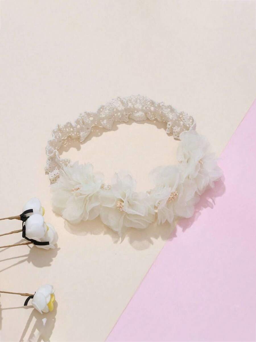 1件女童发箍，轻盈网纱5朵花发饰，适合日常佩戴和派对场合