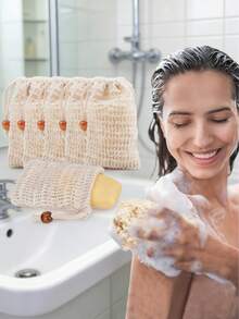 1pc/2pcs/4pcs Drawstring Linen Soap Foaming Bag, Suitable For Shower Exfoliating - Apricot - View 2